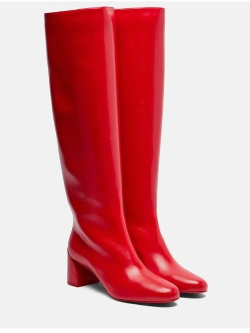 CHRISTIAN LOUBOUTIN JANITTA 55 RED LEATHER BLOCK HEEL KNEE-HIGH BOOTS SZ 38.5